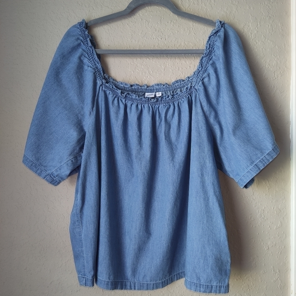 Gap Relaxed Denim Square neck Top size XL - Picture 3 of 10